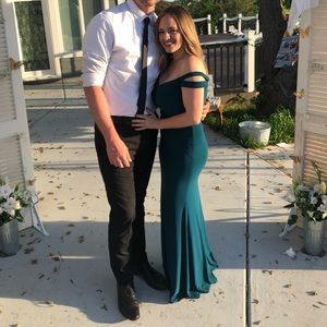 Teal off the shoulder dress